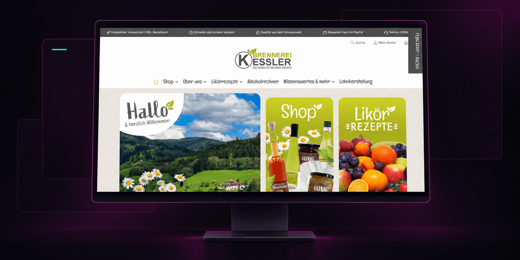Brennerei-Kessler-Shop auf einem Monitor im Netkitchen-Design